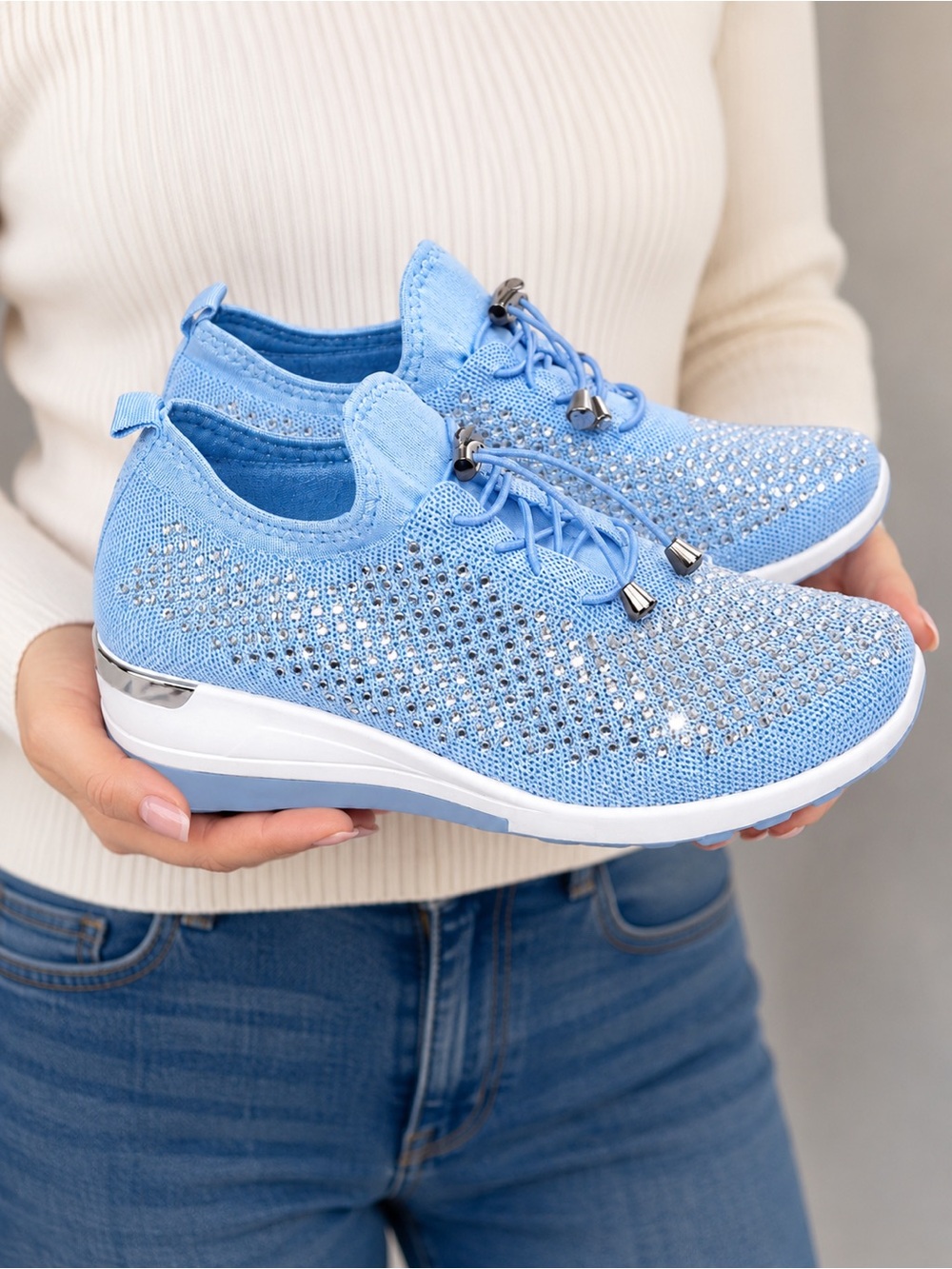 New Atalina Harper “Summeri” Light Blue Rhinestone Sneakers – Women’s Size 9 - Picture 2 of 11